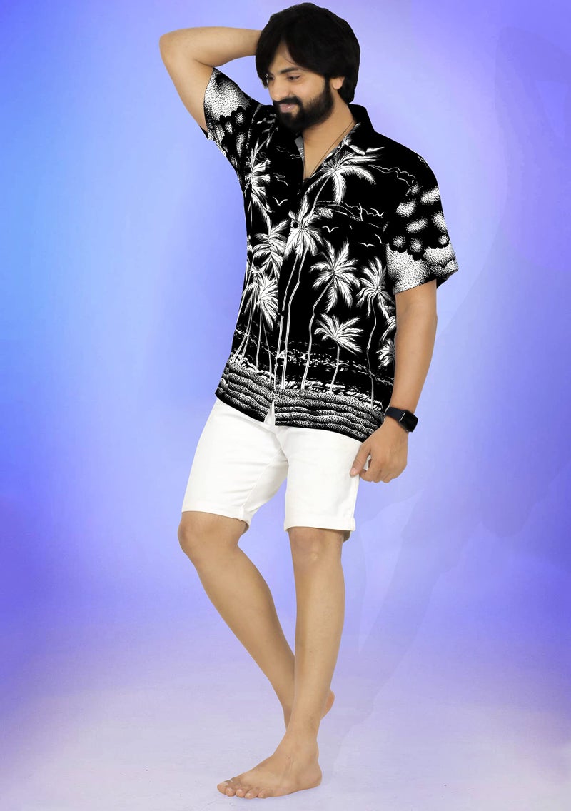 LA LEELA Men's Hawaiian Shirts Short Sleeve Button Down Shirt Mens Party Shirts Casual Vacation Tropical Shirts for Men Funny XXL Palm Tree Black - Image 3
